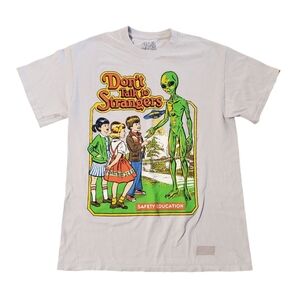Steven Rhodes Adult Off White Don't Talk To Strangers Alien Retro T-Shirt Medium